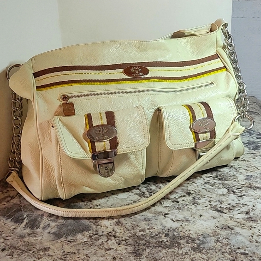 Large Christine Price genuine leather bag, cream
